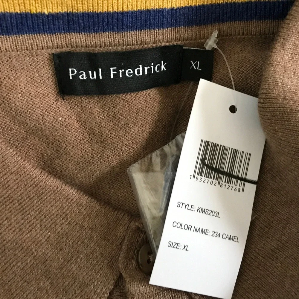 Paul Fredrick Sweater Polo Mens XL Camel Brown Silk Cotton Cashmere KMS203L